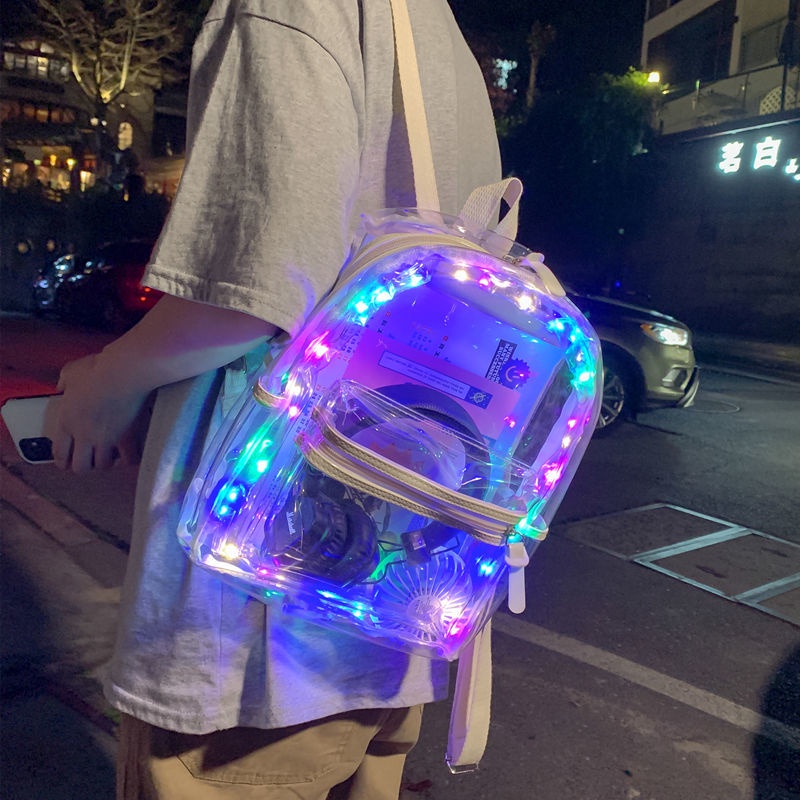 Sera In Wind Dazzling Transparan Ransel Wanita Niche All-Match LED Schoolbag Pria Keren Jalan Ransel PVC Tas Wanita Pasang