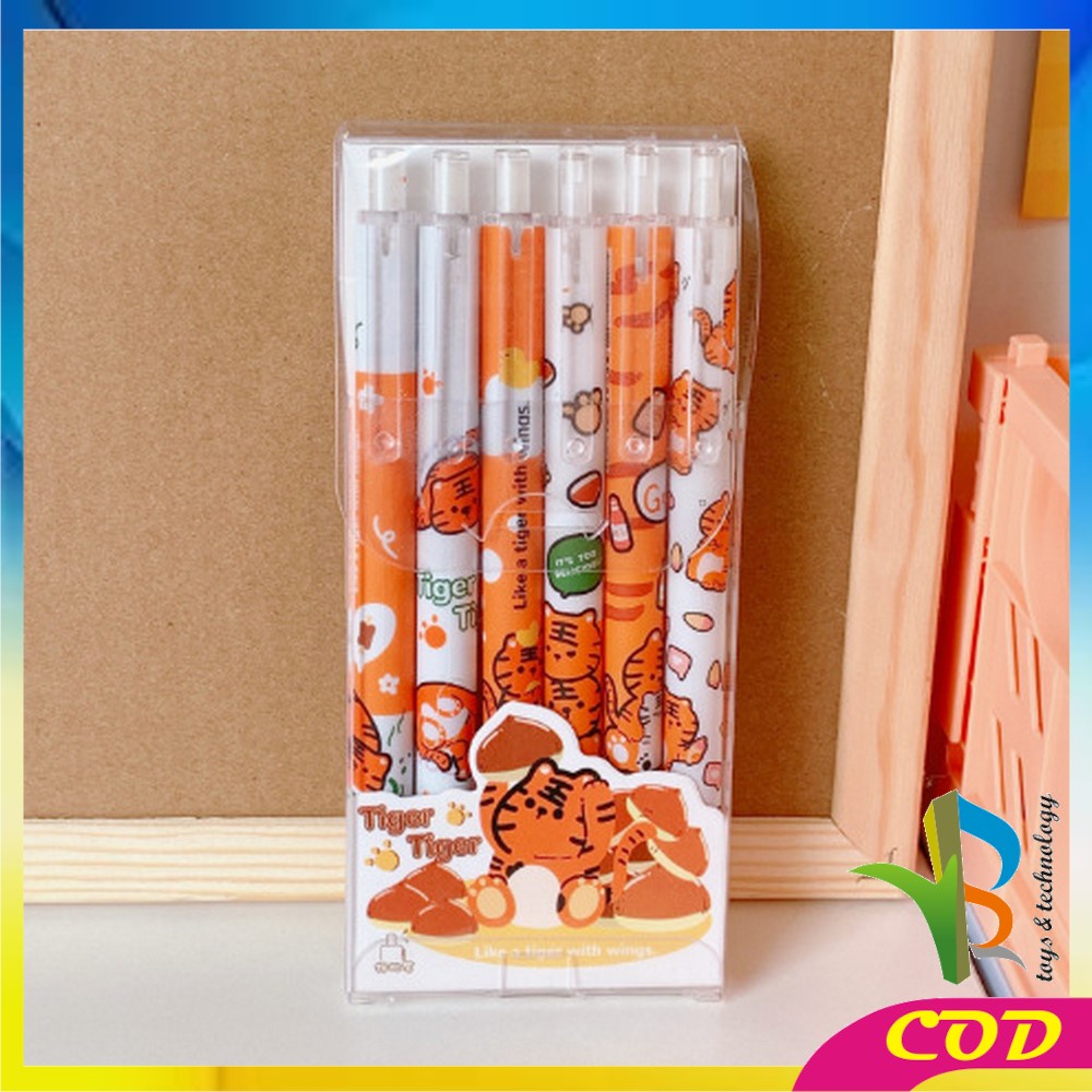 RB-A43 Pulpen Mekanik Pen Gel 6PCS Motif Cartoon Pena Bolpoint Stationary Alat Tulis Pelajar Dan Kantor