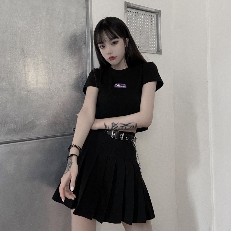 [littlecrab] Crop Top LMCC Swag Simple Polos Elegan Hitam Pink Biru Atasan Kaos Crop Polos Bordir Premium Berkualitas High Neck Swaggy Street Korean Style