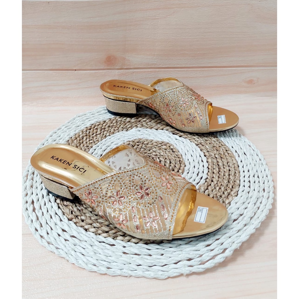 KAKEN SICI SANDAL PESTA WANITA SANDAL HAK TAHU MOTIF PAYET IMPORT HAK BUNGKUS 3 CM YD 012