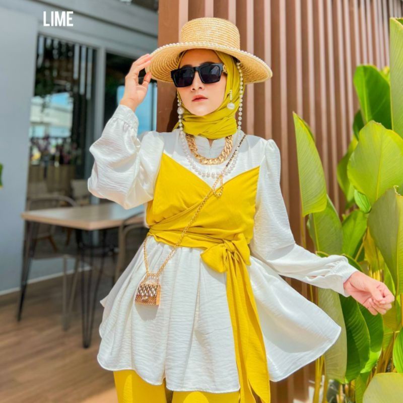 Lesti Set Crinkle Setelan Wanita Kulot Premium White Series