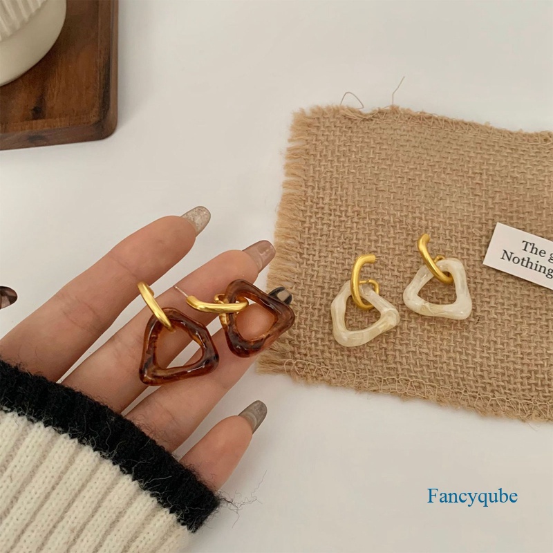 Fancyqube Anting S925 Silver Needle Akrilik Matte Bentuk Segitiga Model Hollow Untuk Wanita