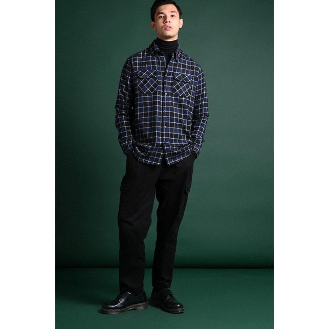 KEMEJA PREPP STUDIO ULTIMATE DOUBLE POCKET FLANNEL BLUE BLACK - S