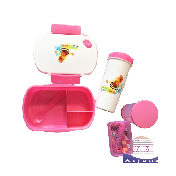 KOTAK BEKAL ANAK SET / LUNCH BOX SET PRAKTIS ANTI RIBET/ FREE BOTOL DAN SIKAT GIGI