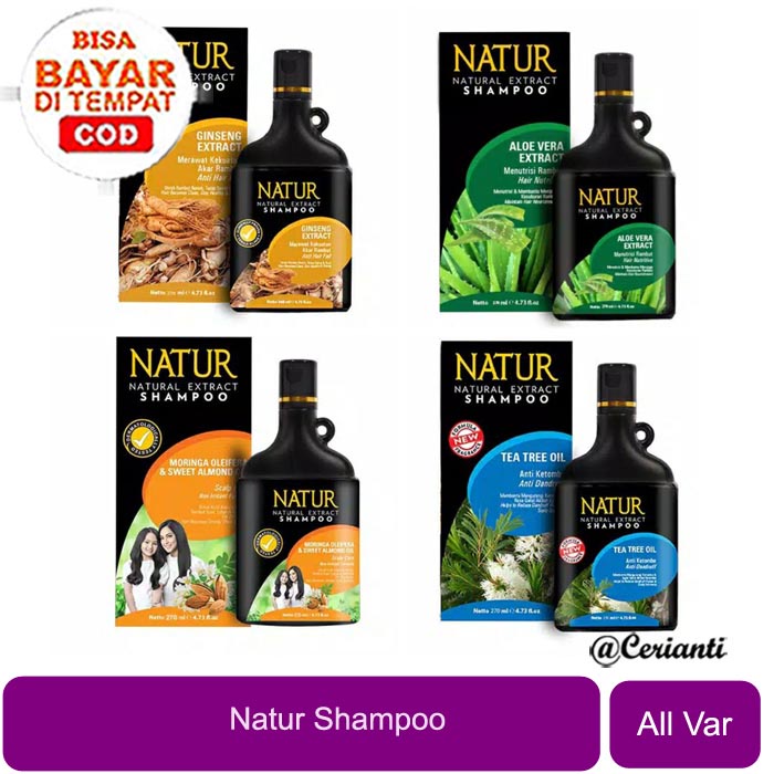 [SHAMPOO | 80ML | 140ML | 270ML] [BPOM] NATUR Natural Extract Shampoo Ginseng | Aloe Vera | Tea Tree Oil | Olive Oil &amp; Vitamin E |