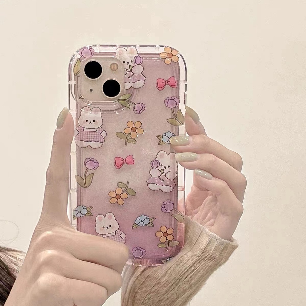 Soft Case Silikon TPU Transparan Motif Bunga Beruang Untuk IPhone 13 12 14 11 Pro X XR XS Max 6 6S 7 8 Plus