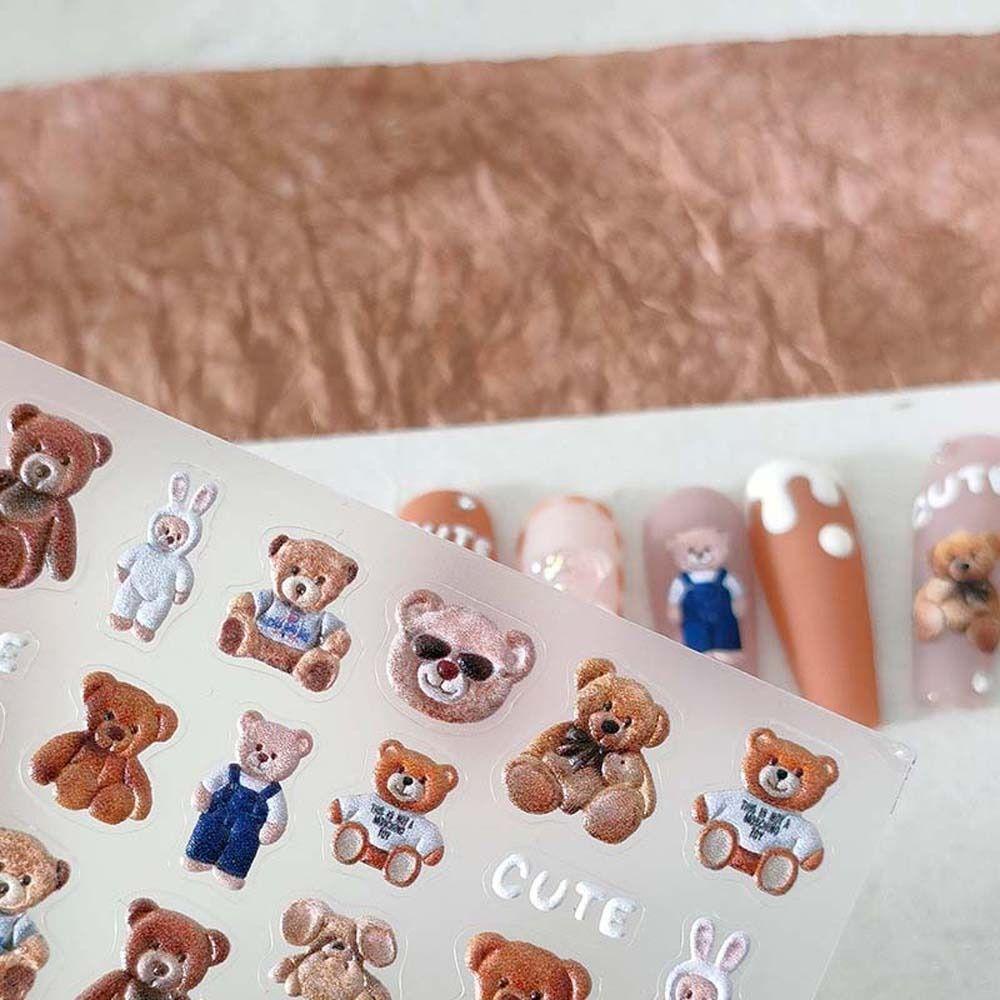 Mxbeauty Kartun Stiker Kuku 3D Relief Perekat Diri Kelinci Kucing Ikatan Simpul Manikur Aksesoris Nail Art Dekorasi