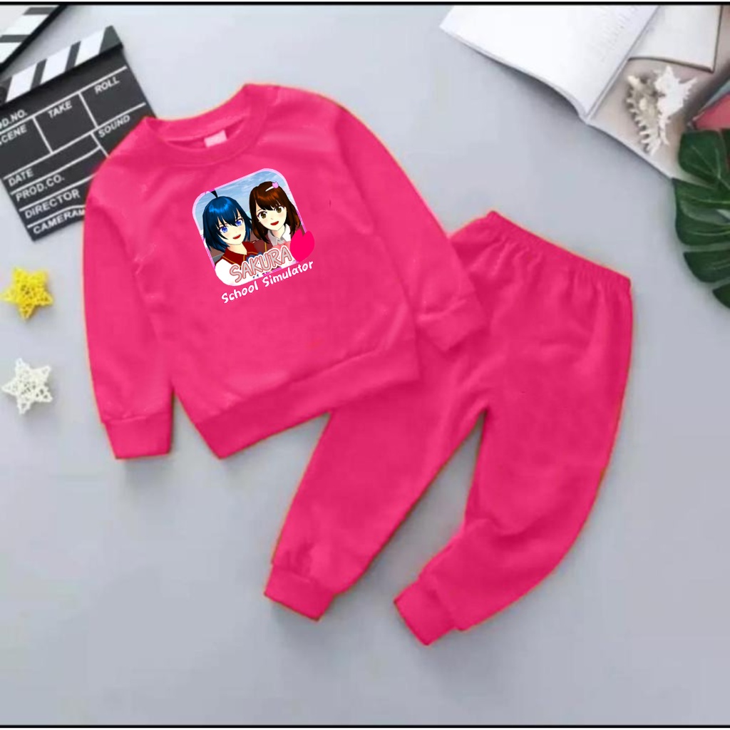 Setelan Sweater Anak SAKURA Basic Oblong Size S,M,L/COD