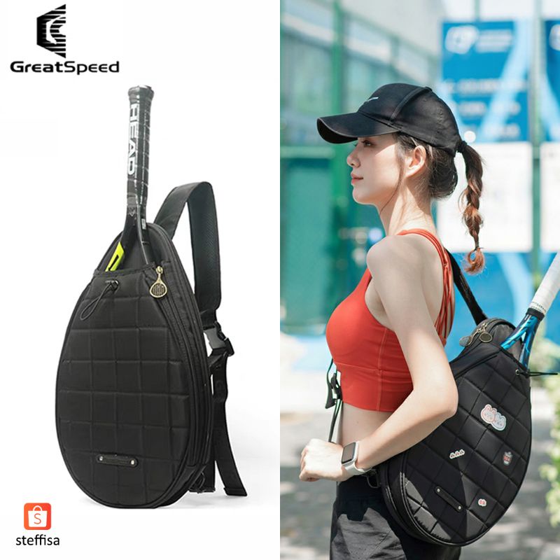 TAS TENIS SELEMPANG GREATSPEED | tas olahraga raket badminton bulu tangkis tennis sports sling bag lightweight stylish original putih hitam  wanita pria