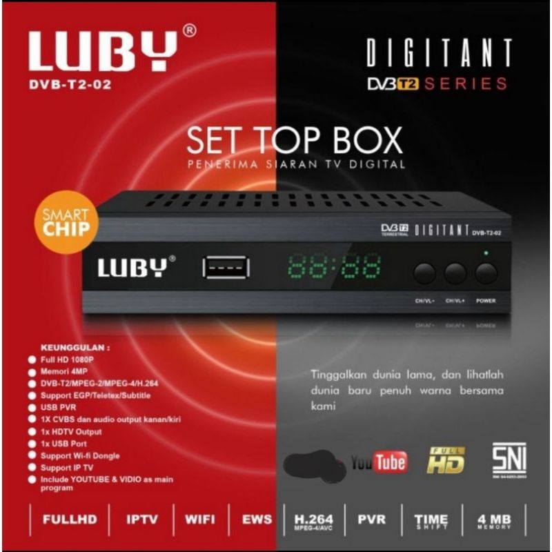 Set Top Box LUBY DVB T2 02 TV Siaran Digital Receiver STB Bisa Youtube