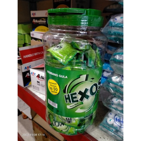 Hexos toples permen isi 50sachet.