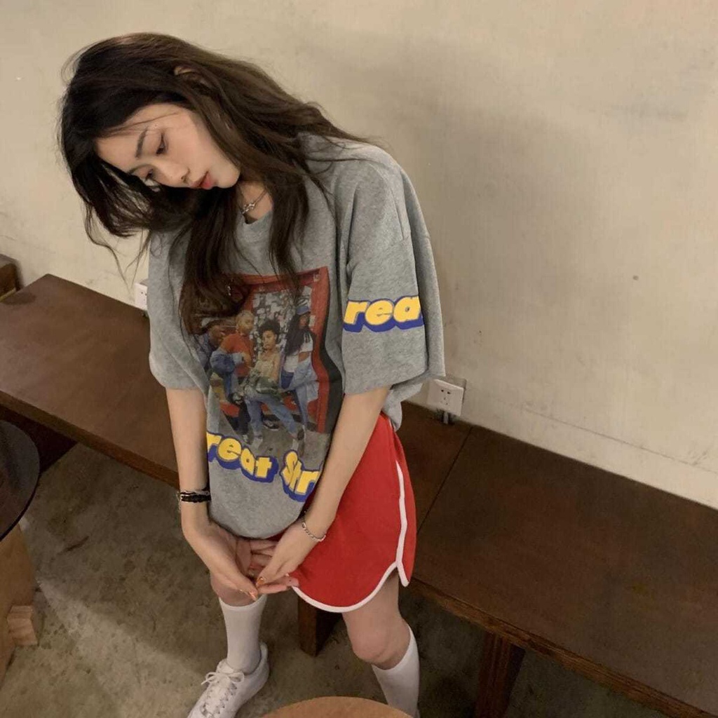 2022 summer new street hip-hop print short-sleeved T-shirt female students Korean version loose coup