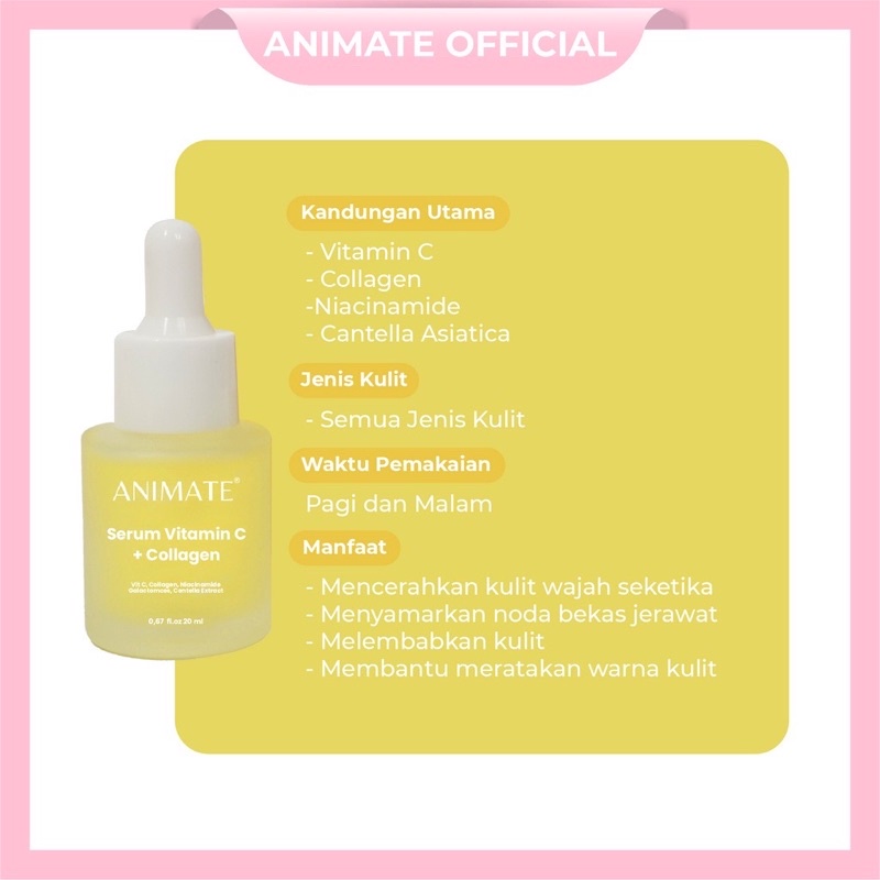 Animate Vitamin C + Collagen Serum 20ML / Serum Pencerah Wajah BPOM