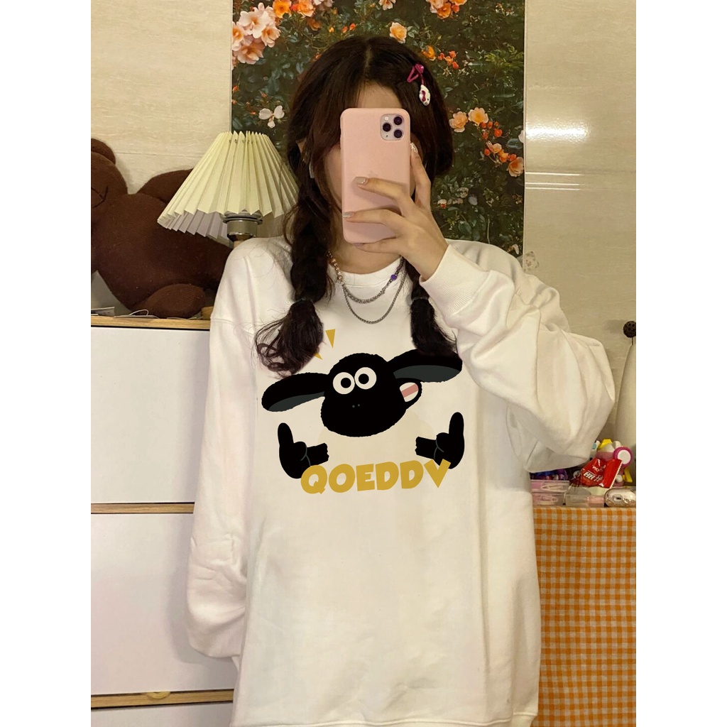 EUNII Sweater Lengan Panjang Cute Little Lamb Korean Style/Hoodie Oversize/Baju Wanita/Switer Wanita
