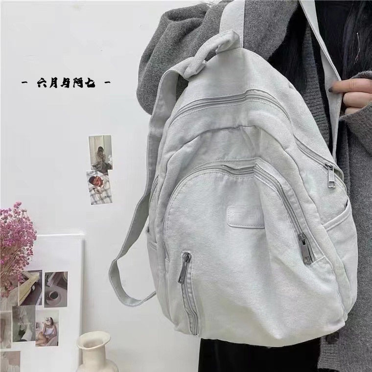 Tas Kanvas Wanita Malas Angin Jatuh Ransel Kapasitas Besar Siswa Sekolahnya♘Seraser Jepang Dicuci Kanvas Ransel Wanita Sederhana Serbaguna Tas Sekolah Tinggi Retro Jatuh Harajuku Gaya Tas Travel