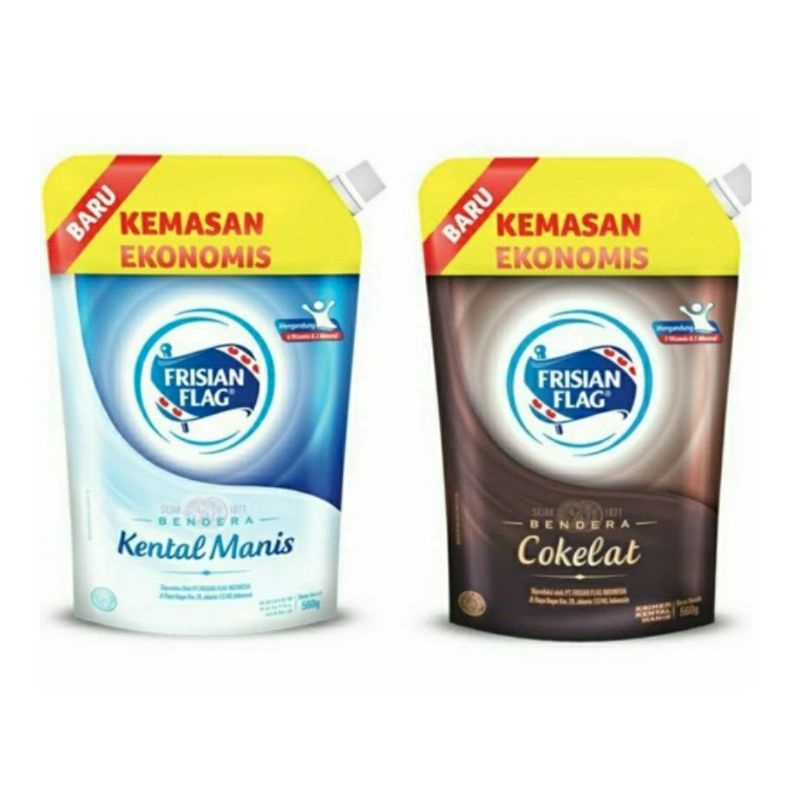 

Frisian Flag SKM pouch 560 / 545 ml cokelat dan putih.