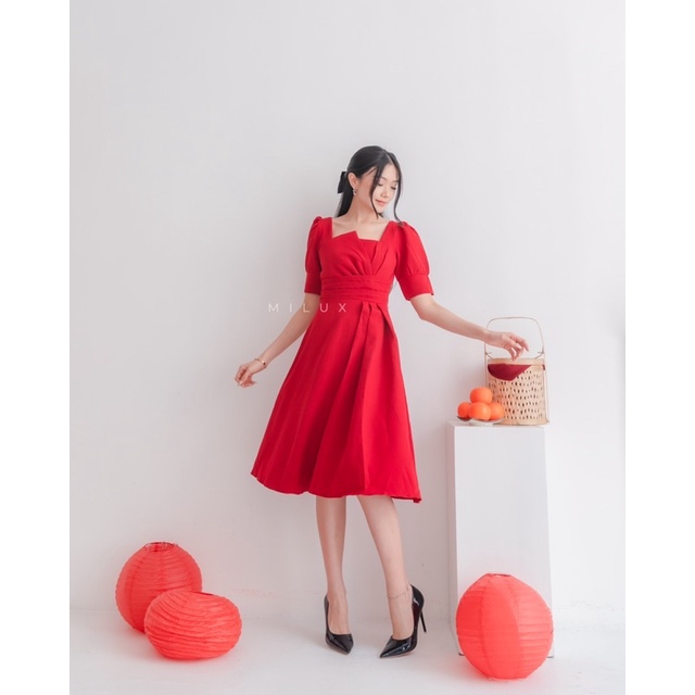 DRESS MERAH CNY  LONG DRESS TERUSAN MAXI PANJANG IMLEK MX563