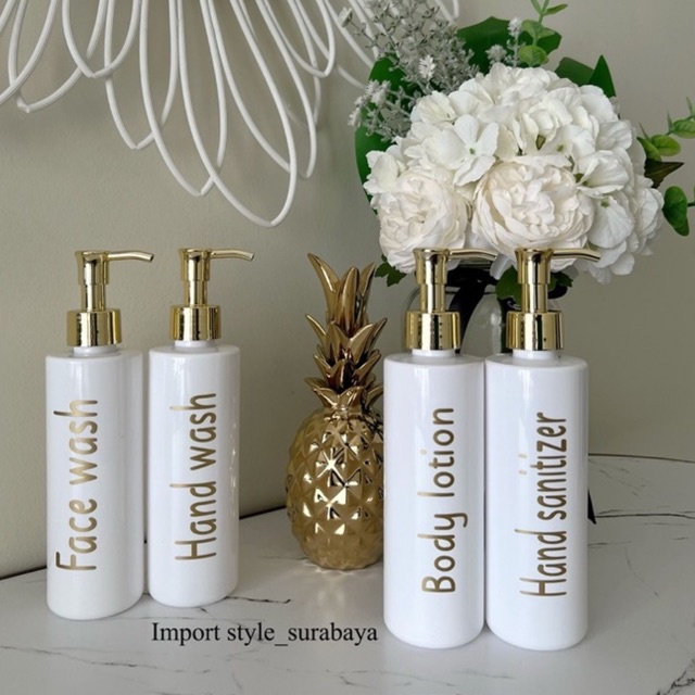 botol PUTIH LONG 250ml GOLD NATURAL . luxury aesthetic bottle refill tempat sabun cair pump estetik mewah elegant