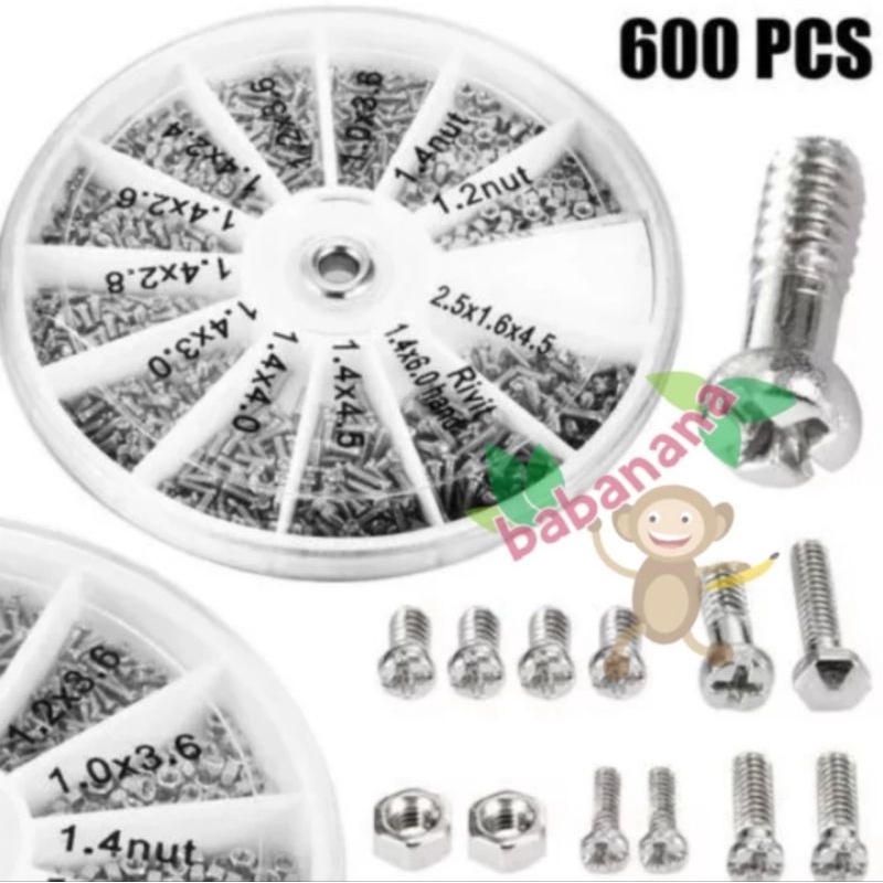 600pcs stainless bolt screw glasses baut kacamata jam sekrup mur skrup