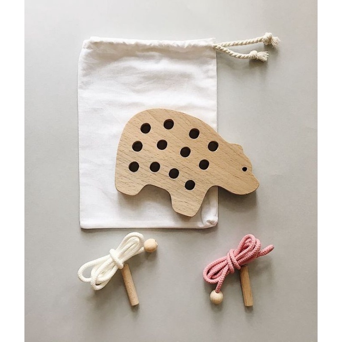 Wooden Toddler toy Button Sewing Toy Mainan Anak Rajut Tenun Menjahit Balita Asah Motorik Benang Tali