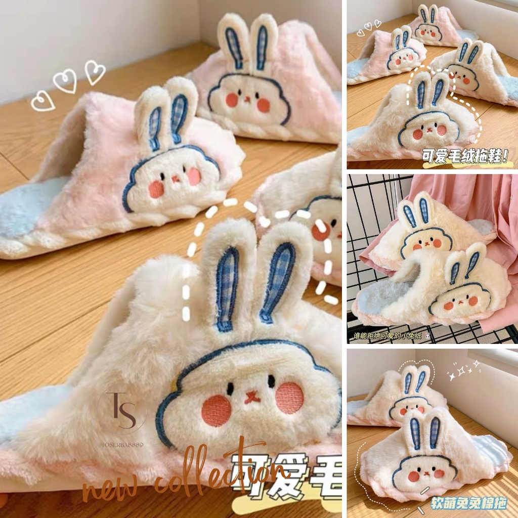 Sandal Bulu Korea PREMIUM Berkualitas Indoor Outdoor Anti Slip Motif Rabbit