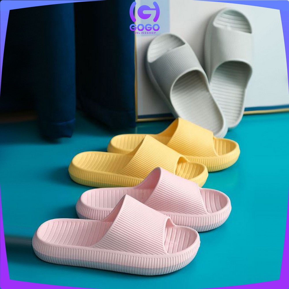 GOGO-S38 Sandal EVA Slip On Tinggi Tidak Licin Motif Polos Unisex Selop Rumah Kamar Mandi Pasangan / Sendal Slop Karet Indoor Outdoor Import