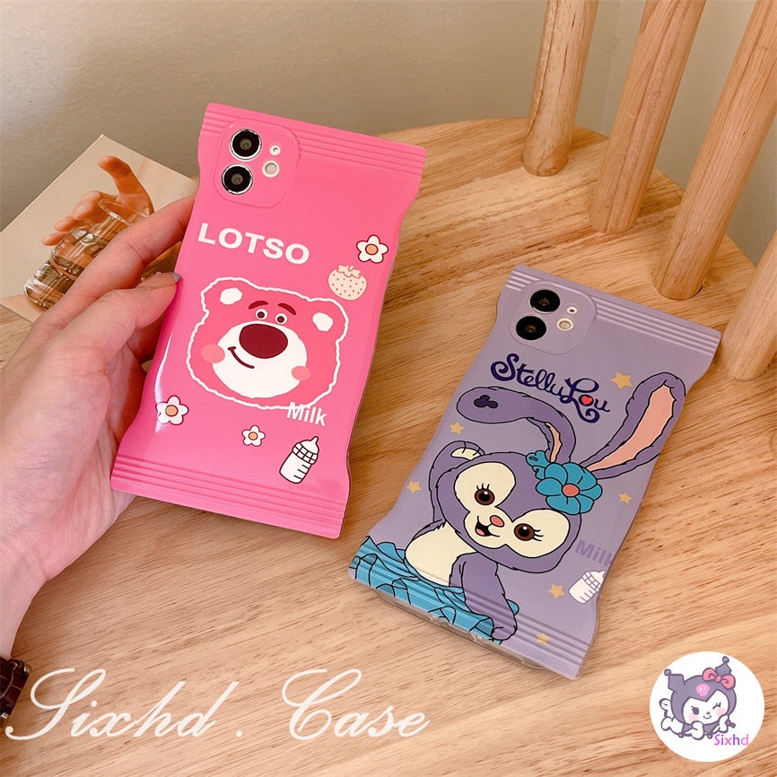 Compatible For iPhone 14 13 12 11 Pro Max SE2020 X Xr Xs Max 8 7 Plus Snack Bag Case Cartoon Couple Cute Rabbit Bear Phone Case Soft Shockproof Silicon Tpu Protective Cover