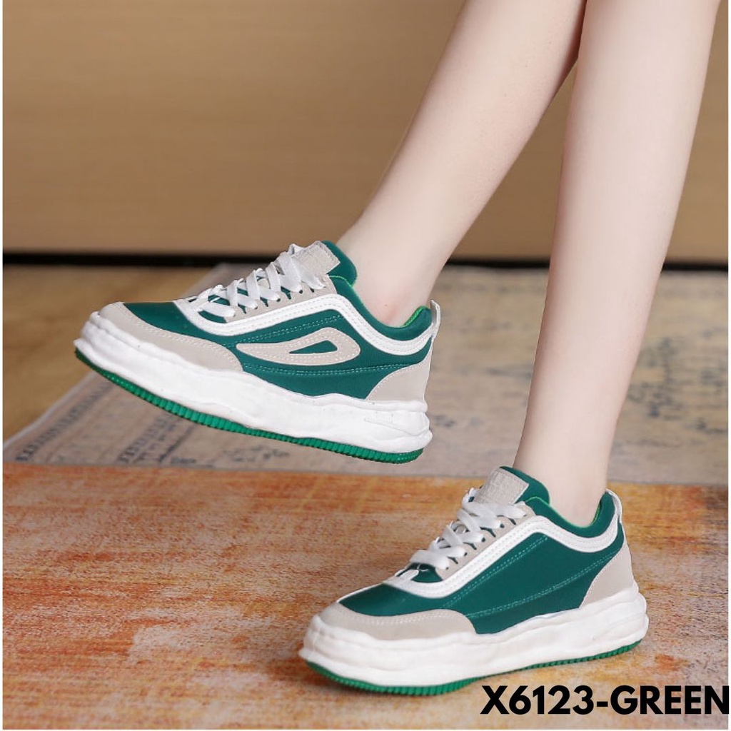 SEPATU SNEAKERS WANITA BERTALI MINIMALIS SIMPLE TRENDING CANTIK KEREN BAHAN KAIN COMBI PU IMPORT 6123