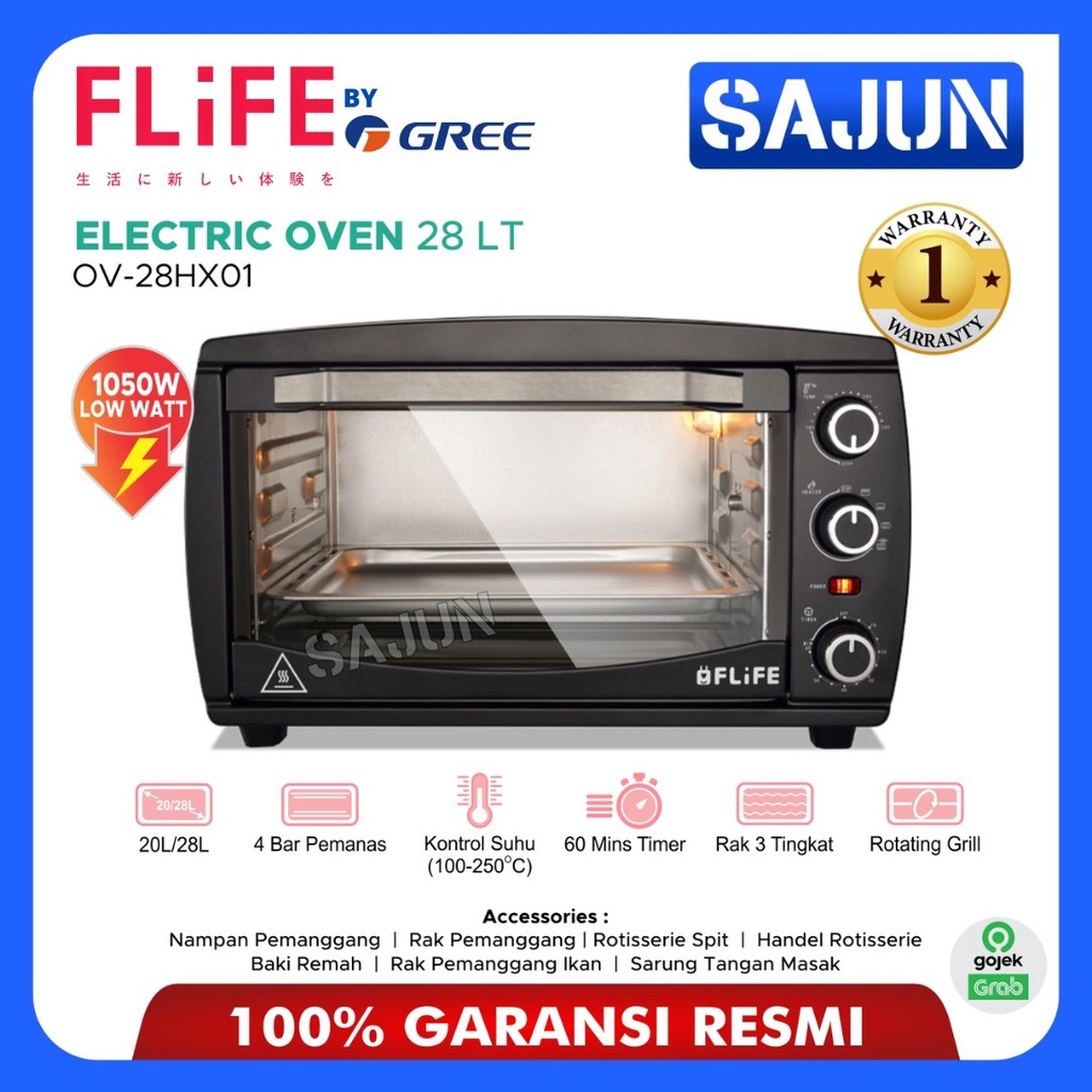 FLIFE By Gree Electric Oven 28 Liter Oven Listrik 4 Elemen Pemanas OV-28HX01