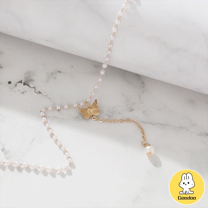 Retro Butterfly Pearl Kalung Lembut Gadis Kecil Cinta Liontin Kalung Rantai Klavikula -Doo -Doo