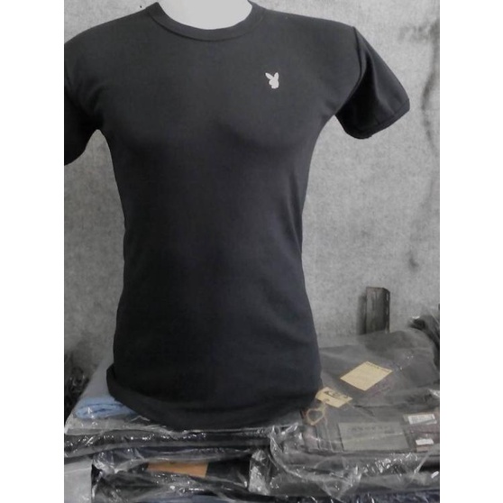 Kaos Dalam Pria Body Fit O Neck Original Playboy Bahan Katun Lembut - Hitam, M