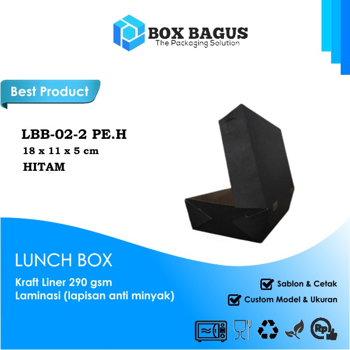 (HITAM) LUNCH BOX (L) 18x11x5 KRAFT 290 GSM LAMINASI - DUS KOTAK HAMPERS MAKANAN NASI MIE BUBUR KUE SNACK