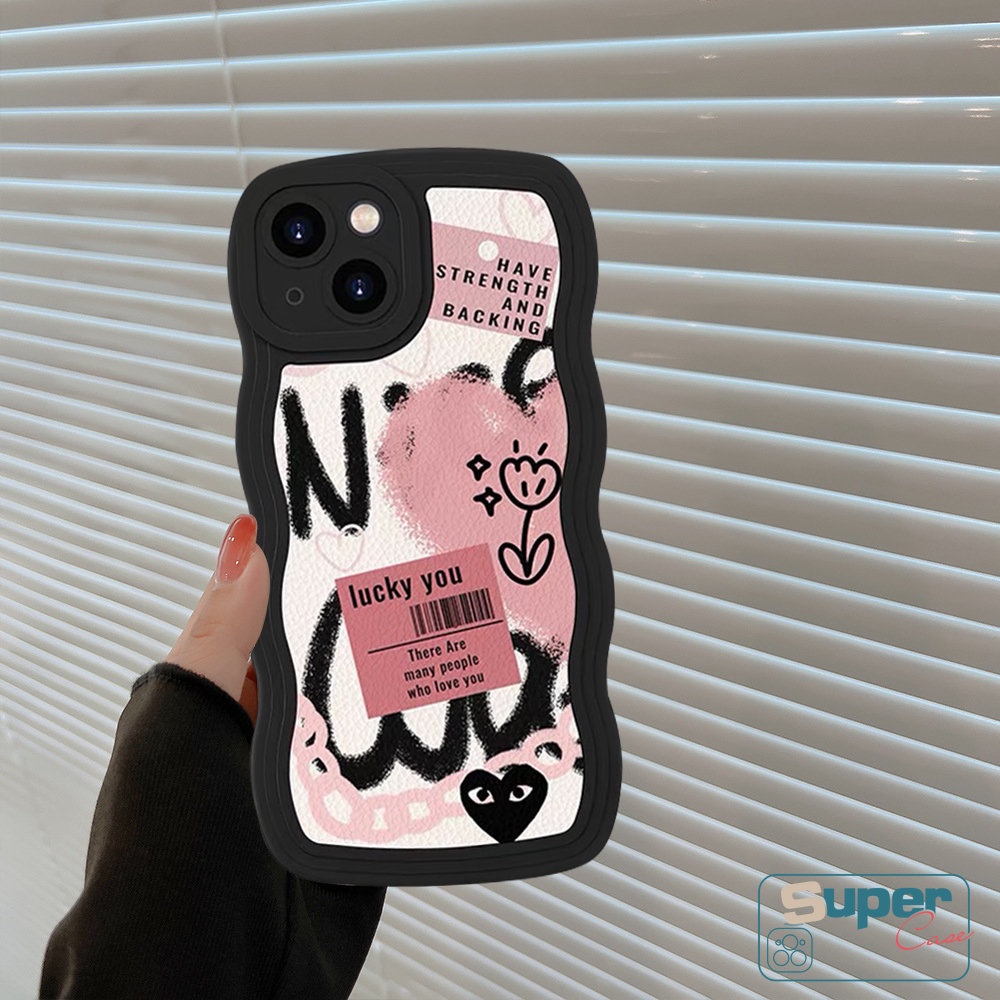 Casing Ponsel Untuk Redmi Note10 10s 11s 9 8 11 Pro Max Plus Redmi 12C 9T 10C 10A 10 9 9A 9C Grafiti Lucu Cinta Hati Bunga Trendi Merek Comme des Garcons Lembut Hitam Gelombang Pinggir Cover