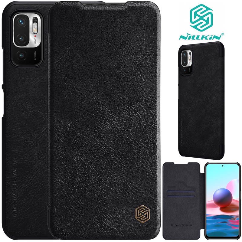 Nillkin Qin Flip Case Xiaomi Poco M3 Pro 5G - RedMi Note 10 5G - Leather Cover Casing Original Black