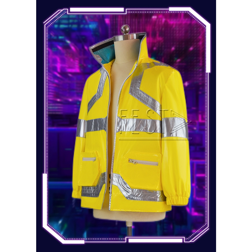 Kostum Cosplay Anime CYBERPUNK Edgerunners David Martinez Lencana Lengan Baju Kulit David Jaket EMT Ritsleting Mantel Kalung Seragam