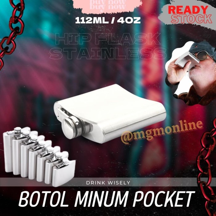 Botol pocket Stainless 112ml Hip Flask 4oz liquor botol minuman keras