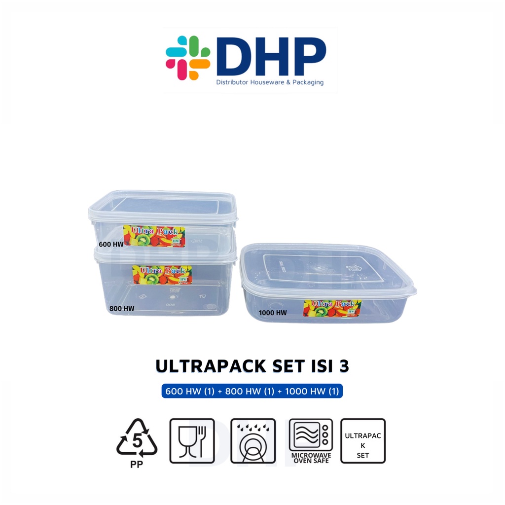 Ultrapack SET isi 3pcs (600ml,800ml,1000ml) Kotak Makan Wadah Penyimpanan Kulkas Food Container Lunch Box Plastik Bumbu