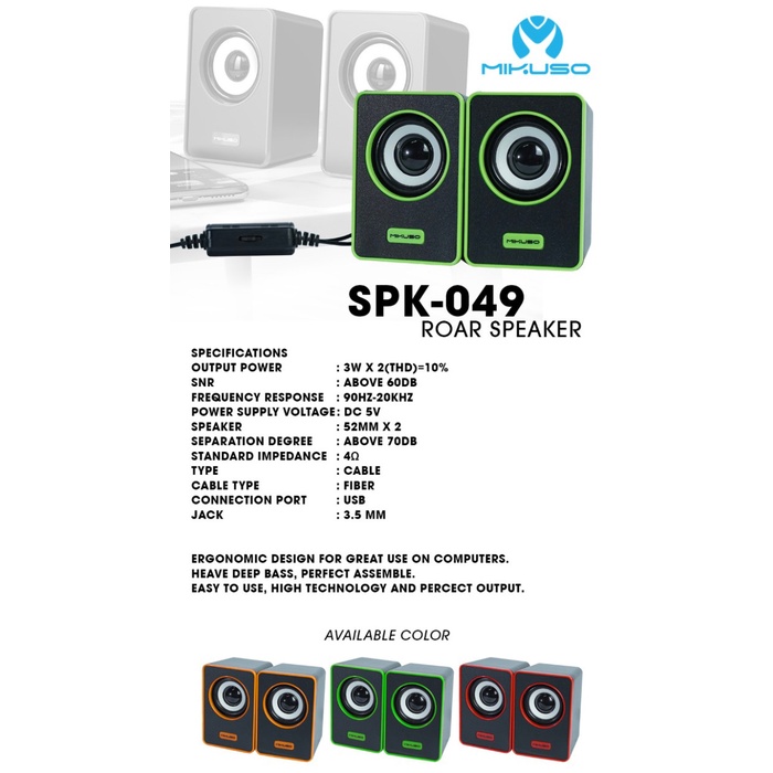 speaker Speaker Multimedia Mikuso SPK-049 Audio Speaker Laptop / Speaker PC(Z2S4) Speaker PC Desktop