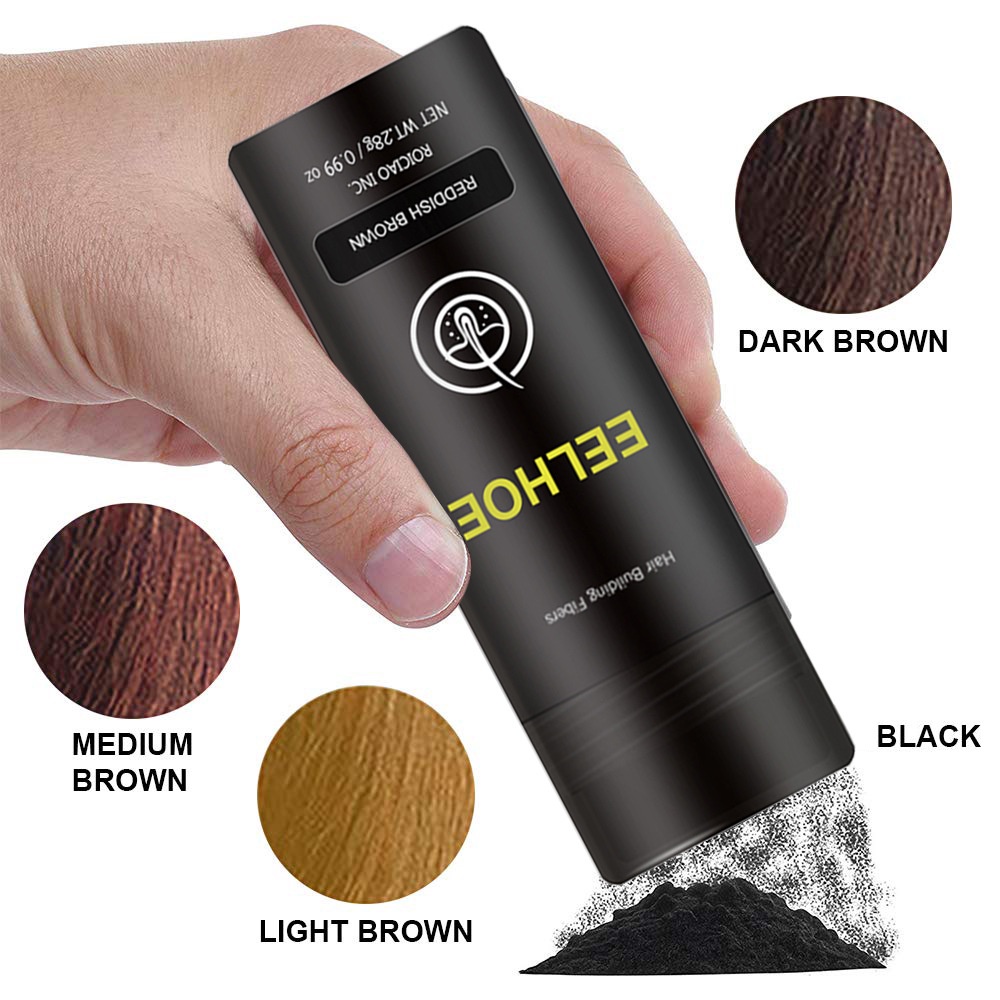 EELHOE Hair Building Fibers 28Gr for Men and Women- Serbuk Penebal Rambut Tipis (Hitam / Dark Brown)