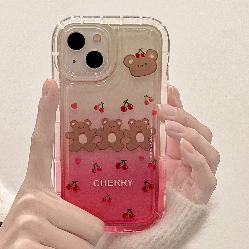 Soft Case Silikon TPU Transparan Motif Cherry Bear Untuk IPhone 14 13 12 11 Pro Max XS XR X 8 7 6 6s Plus