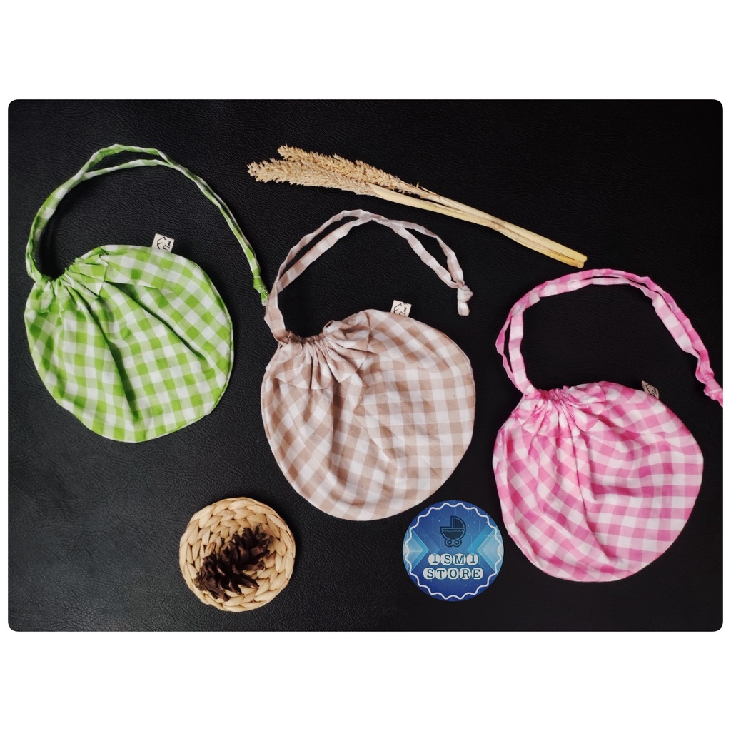 Pouch Make Up / TAS SERUT Kosmetik Bentuk LINGKARAN harga EKONOMIS Travel Bag Unik Kekinian Motif Kotak Gingham