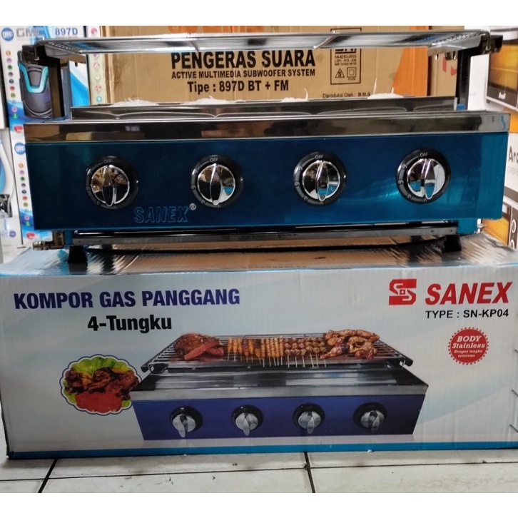 Kompor Gas Bakar Sanex 4 Tungku Knop Bakar BBQ Daging Ikan Sate Jagung Sosis