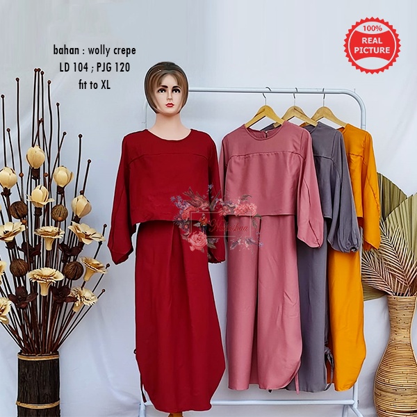 Baju Long Dress Kemeja Tunik Wanita Muslim Model Layer Depan Lengan Untuk Remaja Baju Busana Muslimah Tunik Tali Serut