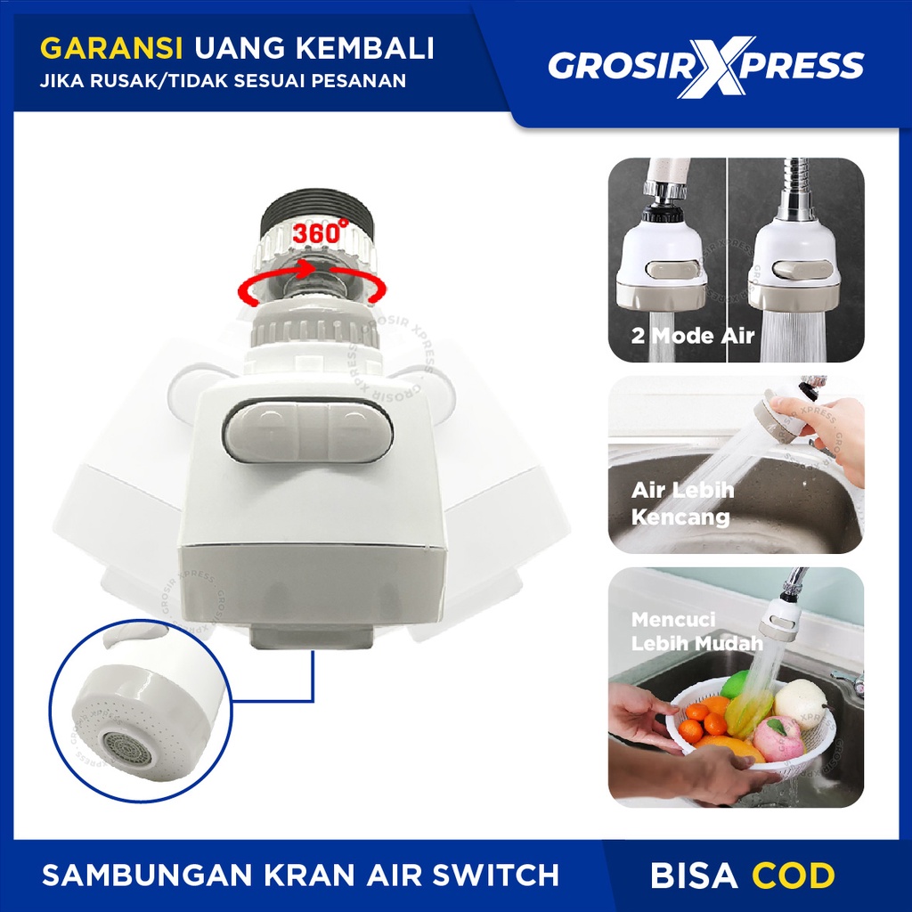 Sambungan Kran Air Keran Shower Switch Tombol ON OFF Faucet Putar 360 Derajat Alat Penyambung Ujung Kepala Kran Tempat Cuci Piring Tangan di Wastafel Dapur | GROSIRXPRESS