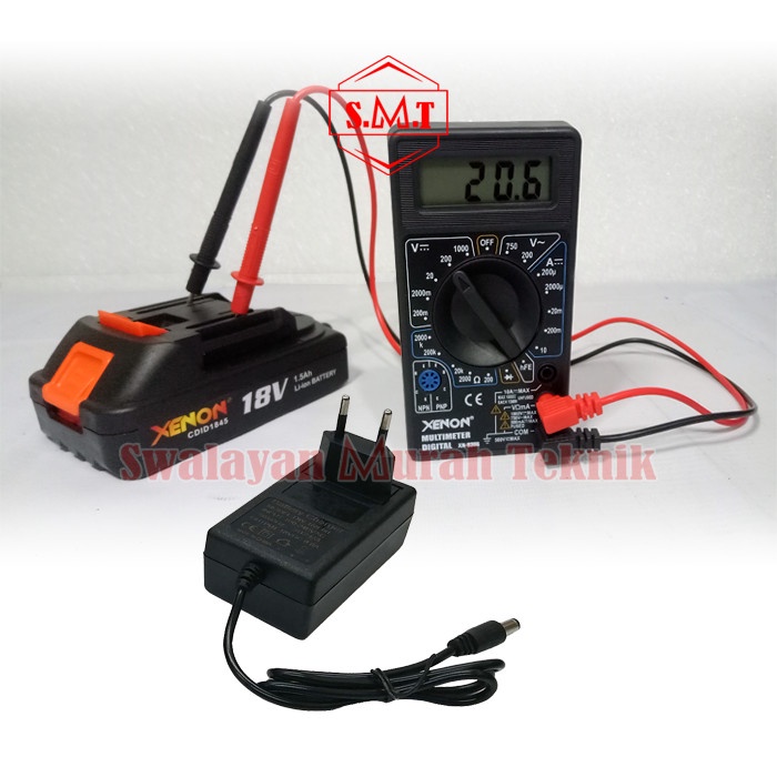 (PAKET BATERAI & CHARGER) XENON 18VOLT + CHARGER CORDLESS BATTERY 20V