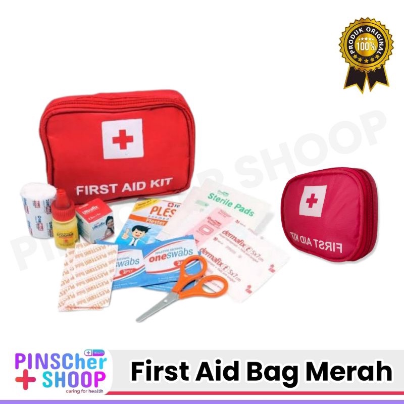 KOTAK P3K + ISI MERAH FIRST AID BAG (A)