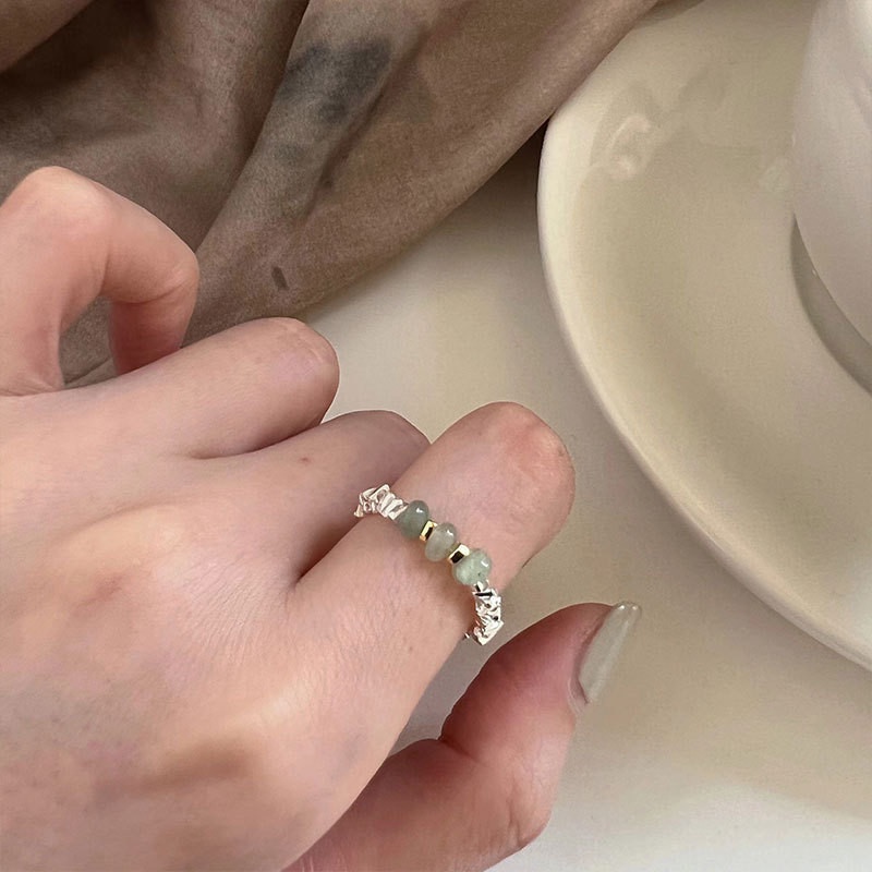 Cincin Jari Telunjuk Bahan Giok Hetian Alami Warna Perak Untuk Wanita