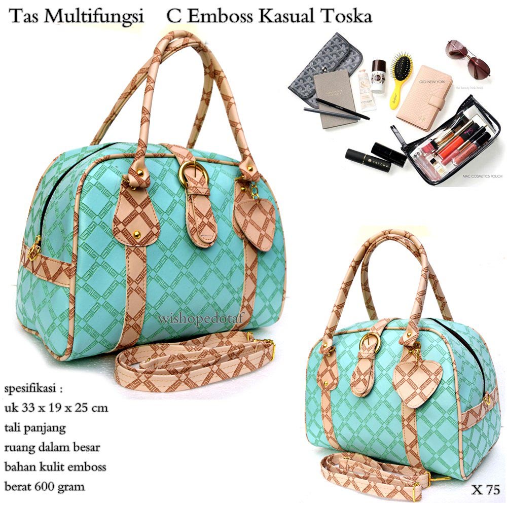 Tas multifungsi Kulit emboss kasual tosca