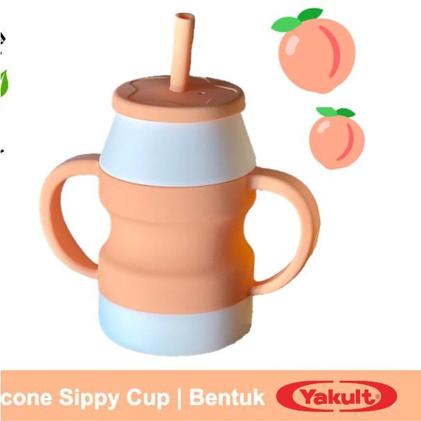 LIGERA Silicone Baby Yakult Sippy Cup Training with Straw BPA FREE - Peach