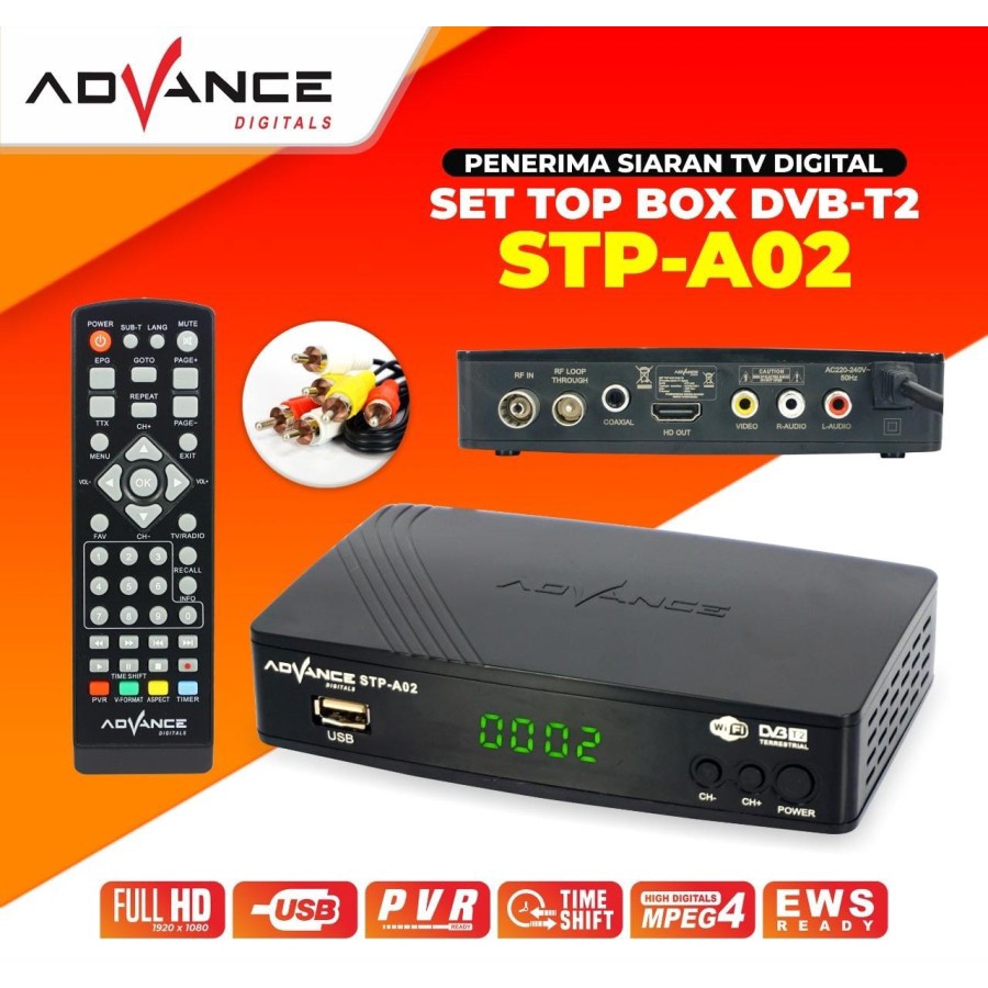 SET TOP BOX ADVANCE STB-A01 / STB-A02 DVB-T2 RECEIVER TV DIGITAL DVBT2 STB ADVANCE GARANSI SUPPLIER 